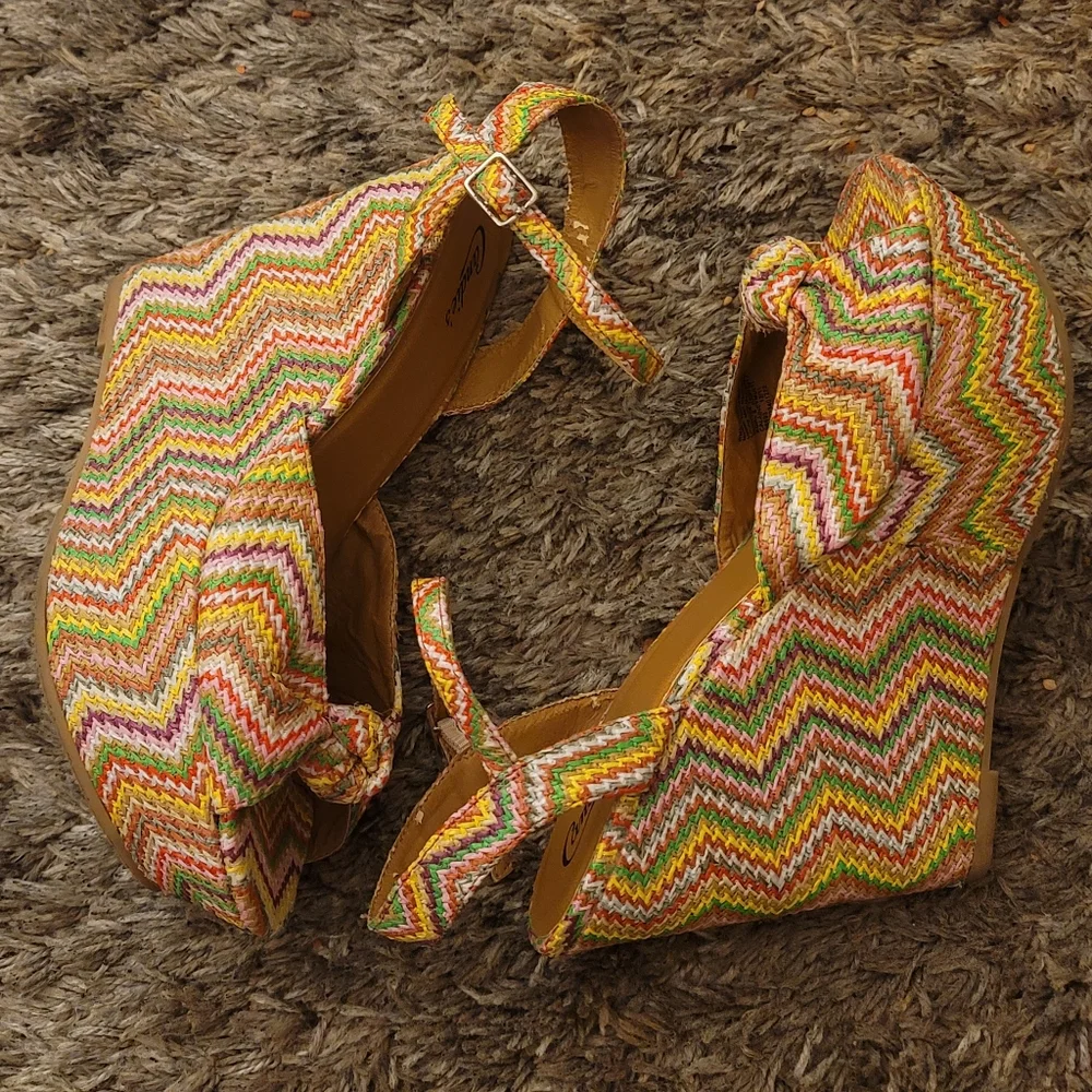 Candies Green Yellow Lainey Multicolor Platform Espadrille Platform Wedges 9.5 - Picture 6 of 10